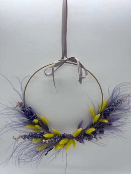 Dried Purple and Yellow Half Wreath