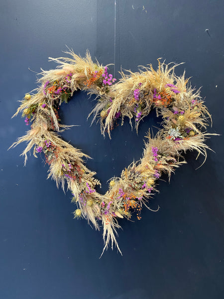 Dried Mimosa and Limonium Heart Wreath