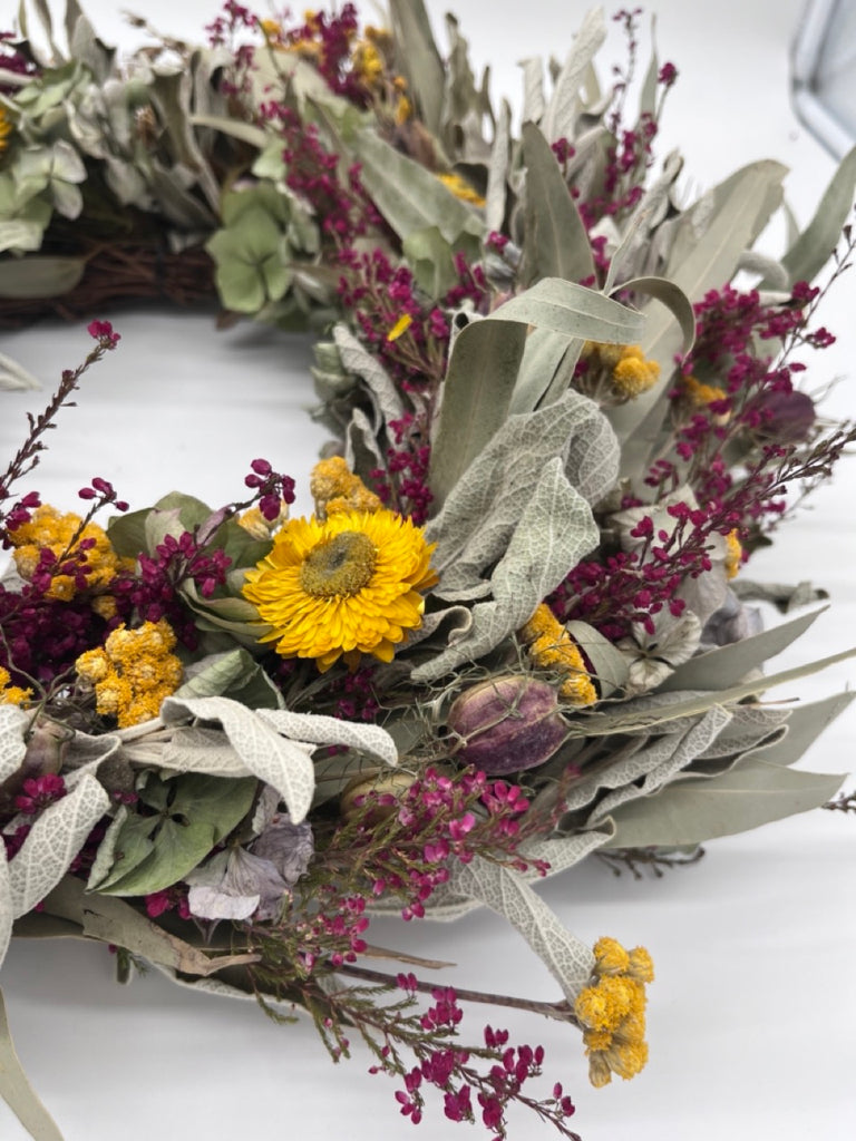 Dried Pink & Yellow Wreath – The Flower Shop Bristol