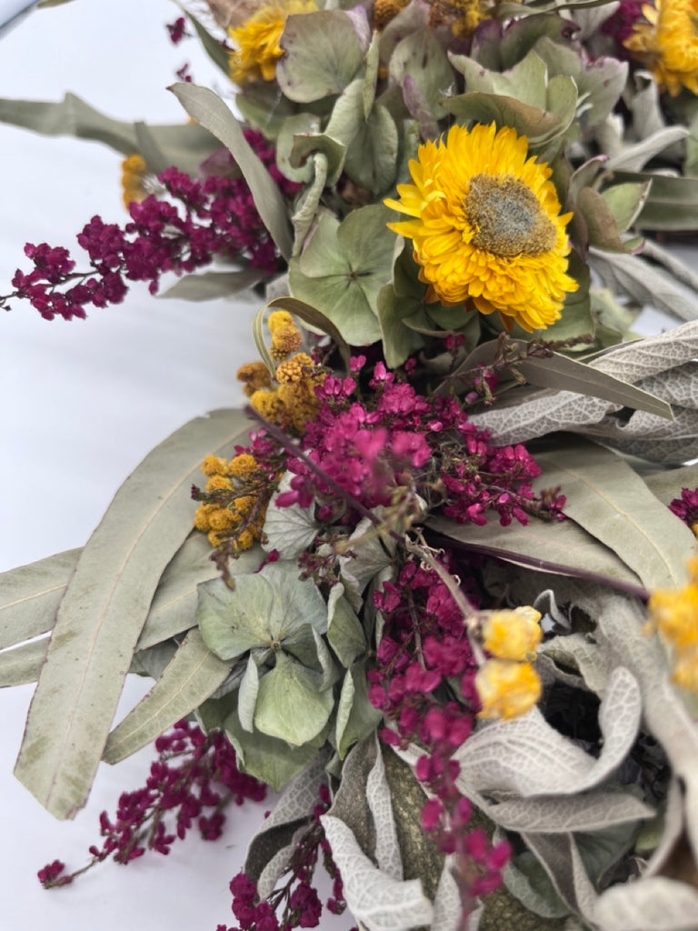 Dried Pink & Yellow Wreath – The Flower Shop Bristol