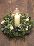 Fresh Table Wreath with Candle in Storm Lantern