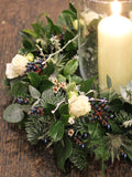 Fresh Table Wreath with Candle in Storm Lantern